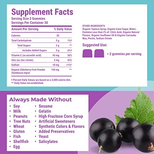 Hyland's Organic Elderberry Plus Gummies – Immune Support with Zinc & Vitamin C (60 Vegan Gummies)