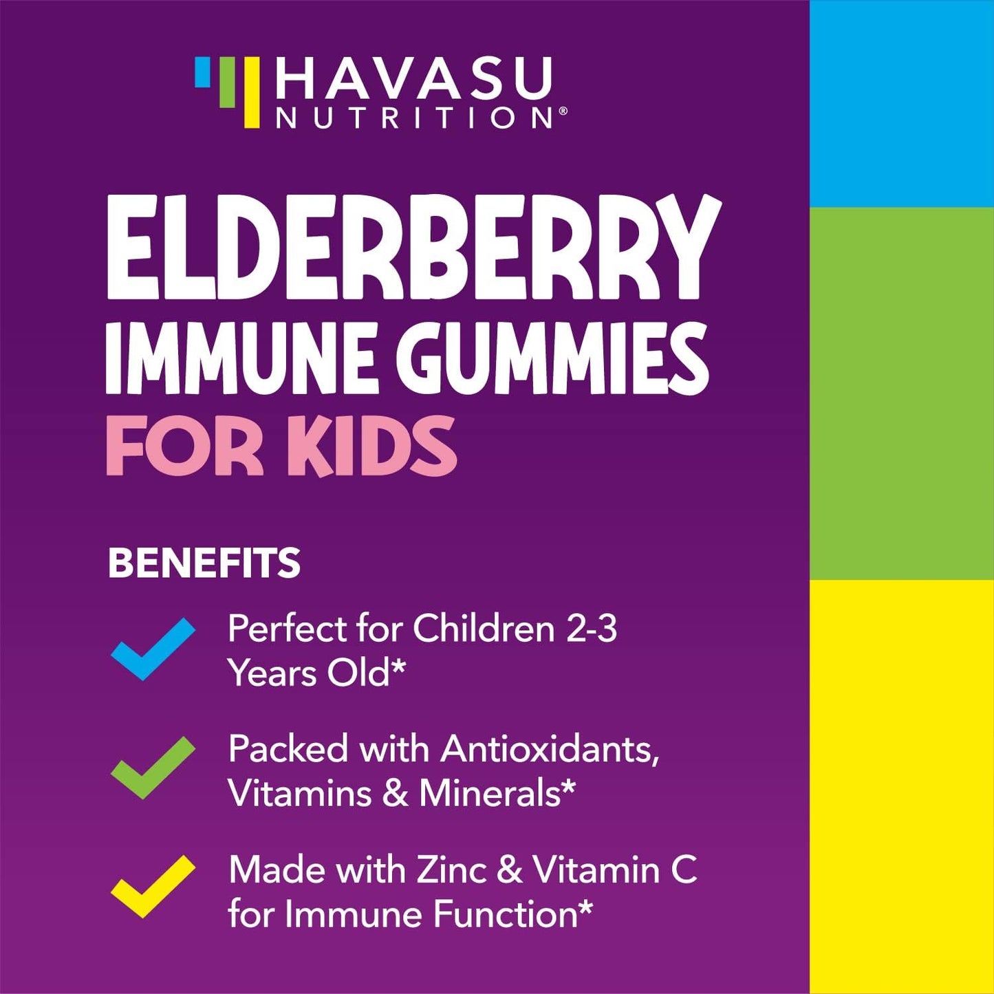 Elderberry Gummies for Kids with Zinc & Vitamin C – 60 Count (Vegan, Berry)