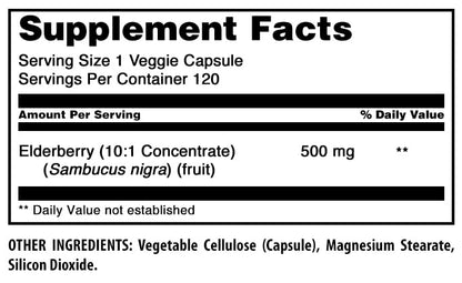 Amazing Formulas Elderberry Supplement – 500 mg, 10:1 Concentrate, 120 Veggie Capsules