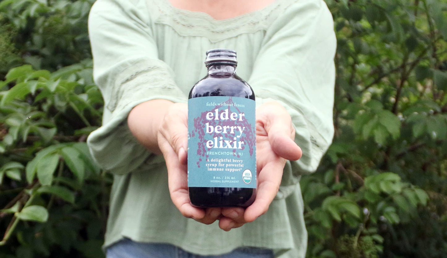 Fields Without Fences Elderberry Elixir – Immune Support for Adults & Kids | Organic, Farm-Fresh Elderberry Syrup | Made in the USA (4 oz)