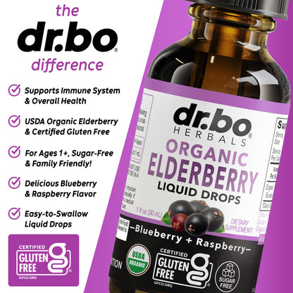Elderberry Syrup Organic Liquid Drops – Sugar Free Immune Support for Adults & Kids (1 Fl Oz)