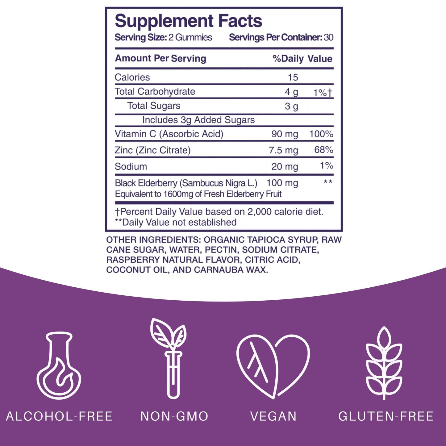Elderlane Elderberry Gummies for Adults and Kids - Immune Support - Non-GMO, Vegan, Gluten-Free, Gelatin-Free - 60ct, 100mg