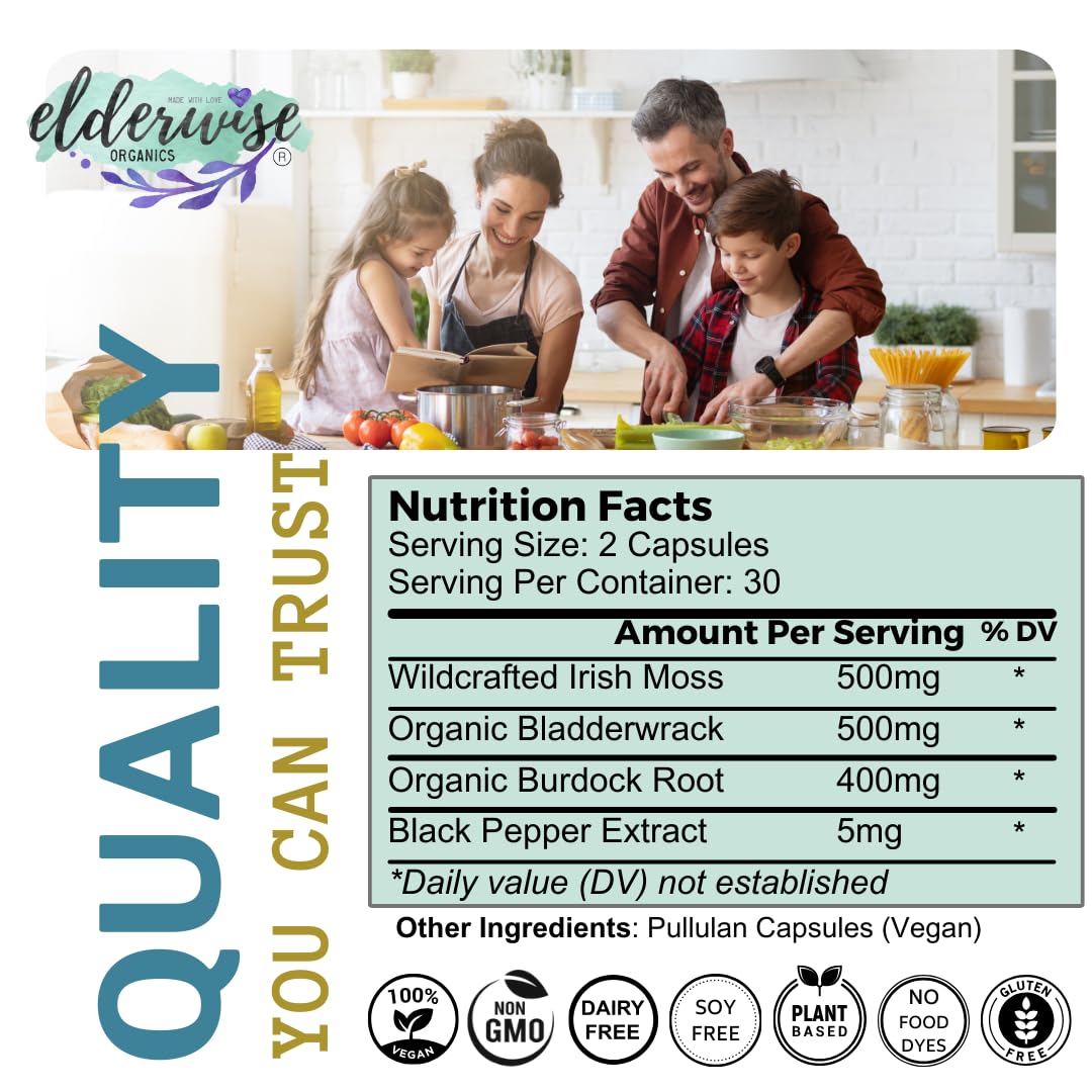 Elderwise Sea Moss Capsules 1400 mg - Burdockroot & Bladderwrack (Pack of 2)