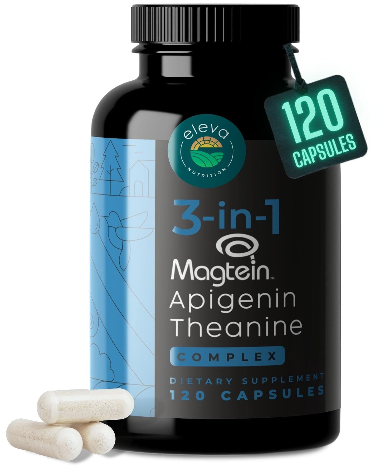 Eleva Nutrition Magnesium Theanine Apigenin Sleep Aid – 3-in-1 Complex, Melatonin-Free, Gluten Free & Non-GMO, 120 Veggie Capsules
