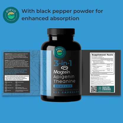 Eleva Nutrition Magnesium Theanine Apigenin Sleep Aid – 3-in-1 Complex, Melatonin-Free, Gluten Free & Non-GMO, 120 Veggie Capsules