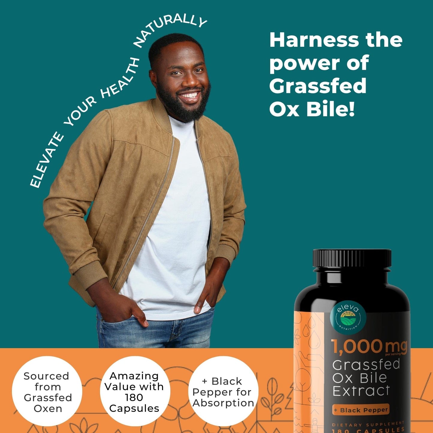 Eleva Nutrition Grass-Fed Ox Bile Extract 1000mg – 180 Capsules