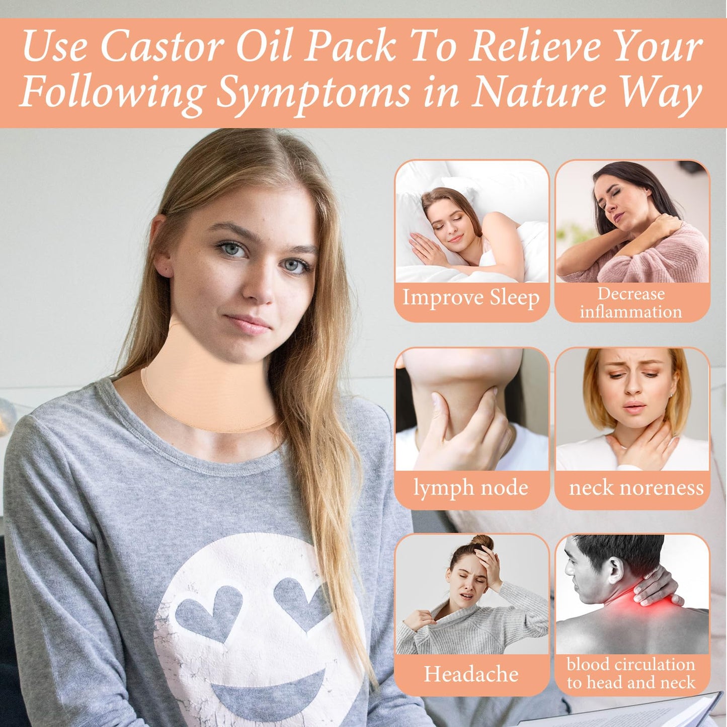 ElevateTech Castor Oil Neck Pack for Thyroid – 3 Pcs Reusable Organic Neck Wrap