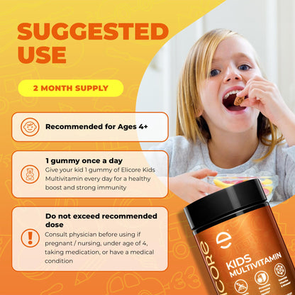 ELICORE Kids Multivitamin Gummies Strawberry – Immune & Growth Support | Non-GMO, Gluten-Free