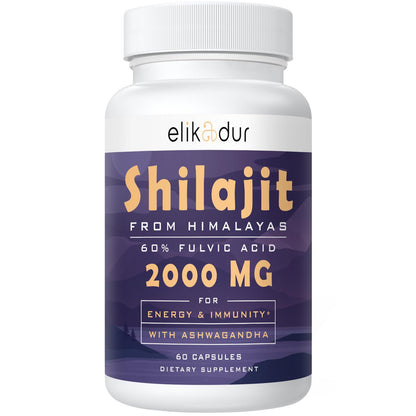 Elikadur 2000 MG Shilajit Supplement – 60 Capsules, 60% Fulvic Acid, 85+ Minerals