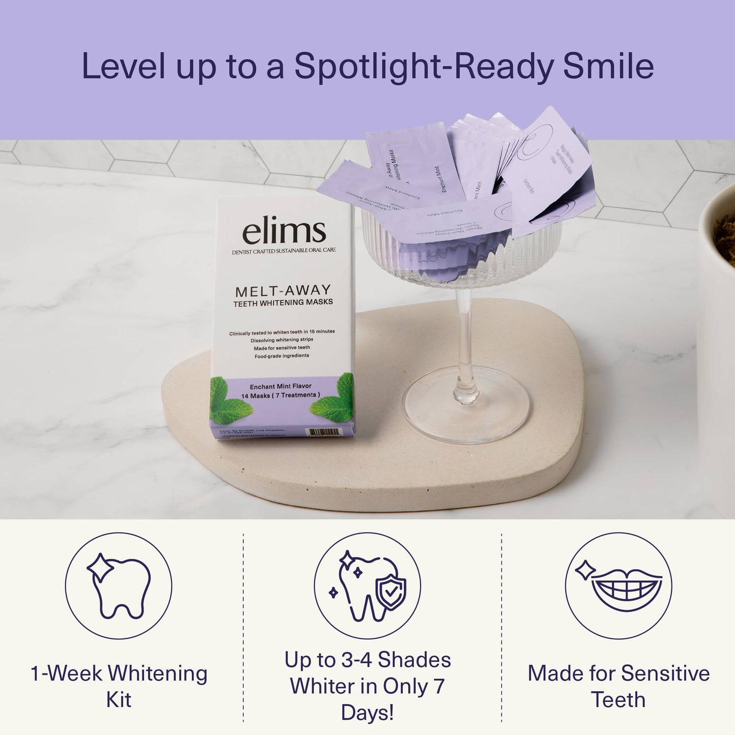 ELIMS Melt-Away Teeth Whitening Strips – Non-Toxic, Mess-Free for Sensitive Teeth | 14 Strips, 7 Treatments