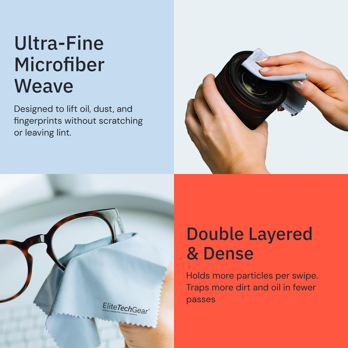 Elite Screens Microfiber Cleaning Cloth – 12x12 in, Blue, Pack of 4 – Glasses & Screens Cleaning Cloth