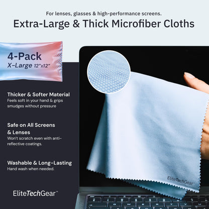 Elite Screens Microfiber Cleaning Cloth – 12x12 in, Blue, Pack of 4 – Glasses & Screens Cleaning Cloth
