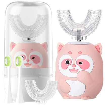 ELOTAME Kids Electric U-Shaped Toothbrush – 6 Modes, 4 Brush Heads, Pink (Ages 8-15)