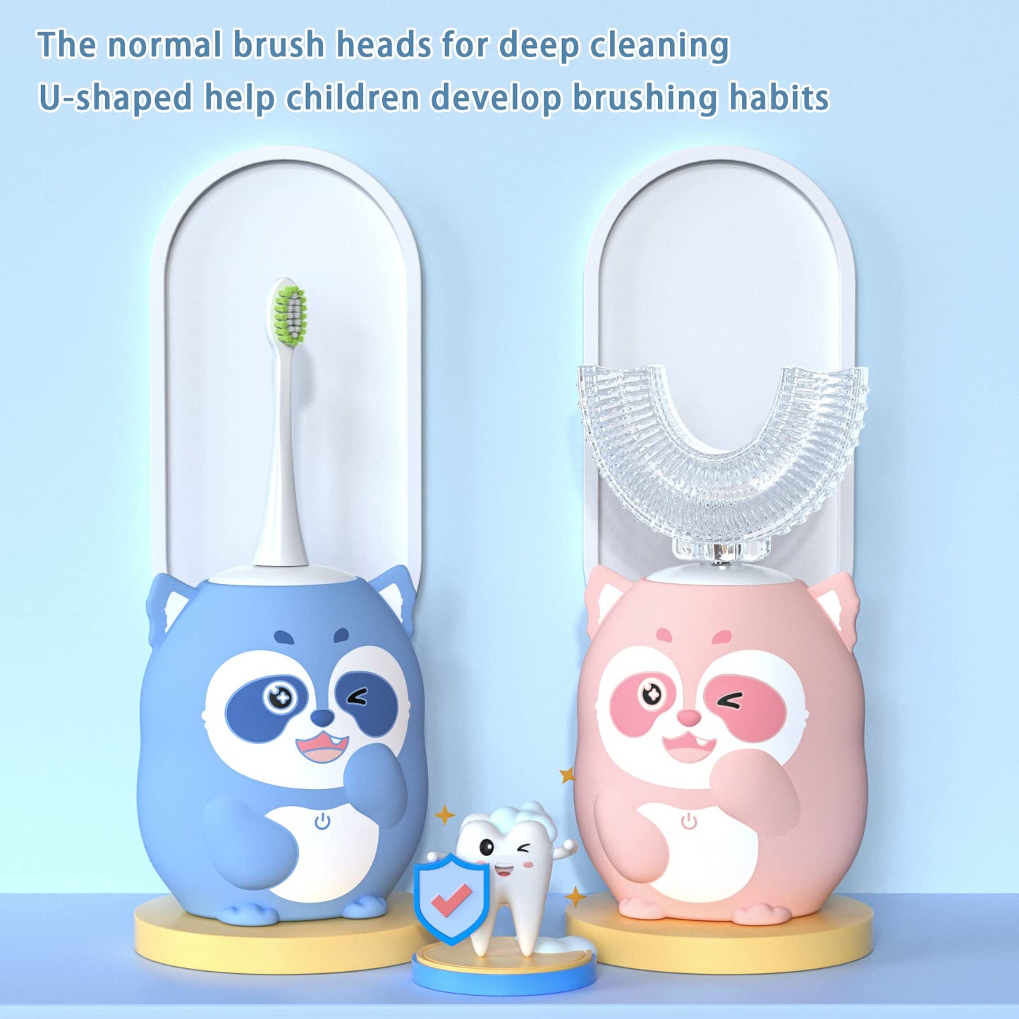 ELOTAME Kids Electric U-Shaped Toothbrush | 6 Modes, 2–7 Years, Pink