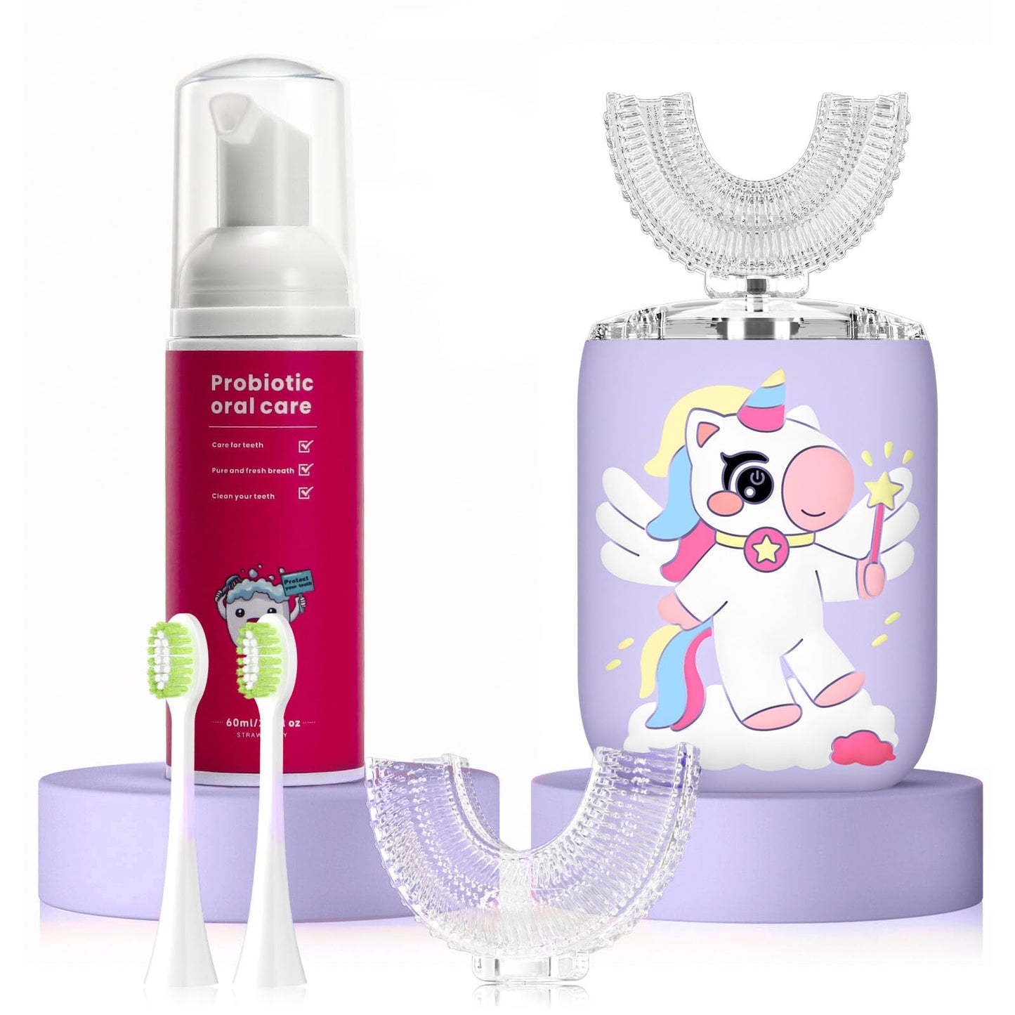 ELOTAME Kids Electric U-Shaped Toothbrush Unicorn Purple for Ages 2-7