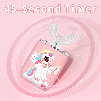 ELOTAME Kids Electric U-Shaped Toothbrush Unicorn Pink - 6 Modes, 4 Soft Heads, IPX7 Waterproof, Rechargeable (2-15 Years)