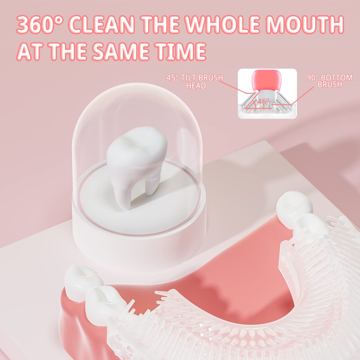 ELOTAME Kids Electric U-Shaped Toothbrush Unicorn Pink - 6 Modes, 4 Soft Heads, IPX7 Waterproof, Rechargeable (2-15 Years)