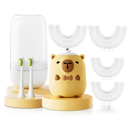 ELOTAME Kids U-Shaped Electric Toothbrush – Capybara, 6 Heads, 360° Cleaning