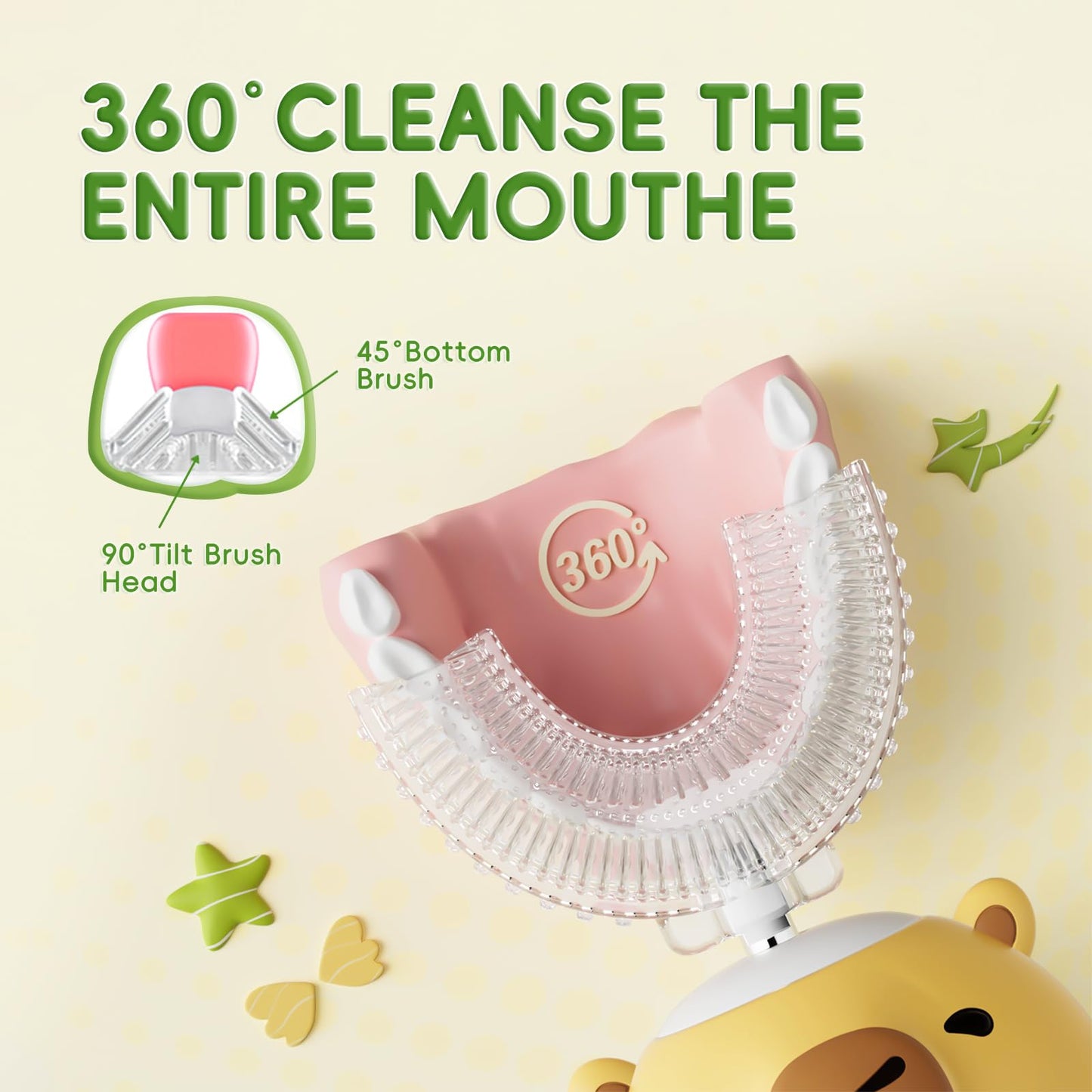 ELOTAME Kids U-Shaped Electric Toothbrush – Capybara, 6 Heads, 360° Cleaning