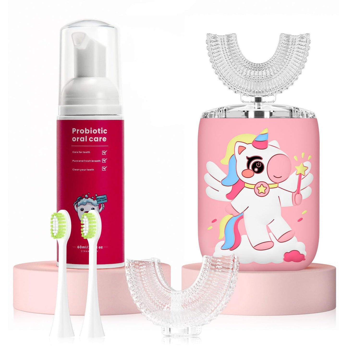 ELOTAME Kids U-Shaped Electric Toothbrush – Unicorn Pink, 6 Modes, Rechargeable, IPX7