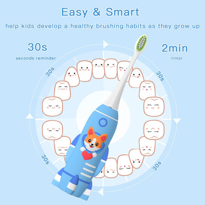 ELOTAME Kids U-Shaped Electric Toothbrush - Rechargeable Rocket Toothbrush for Boys 7-14 | 2-Min Timer, 6 Modes, 4 Brush Heads