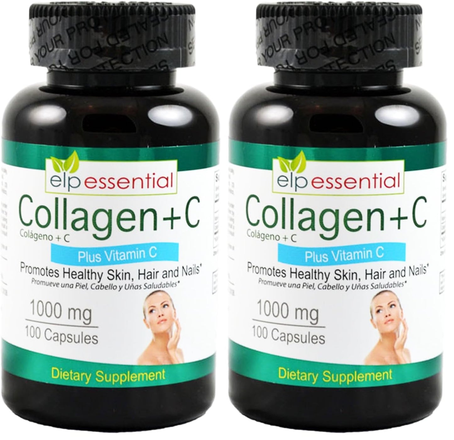 ELP ESSENTIAL Collagen + Vitamin C - 1000mg Collagen, 100 Capsules, Pack of 2