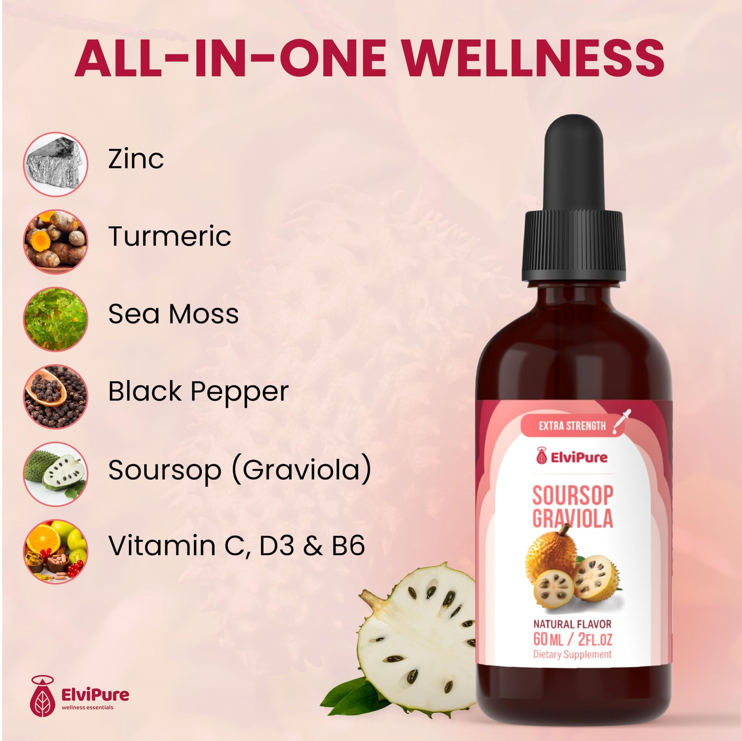 ElviPure Soursop Bitters Drops – Organic Graviola Extract, Immune Support