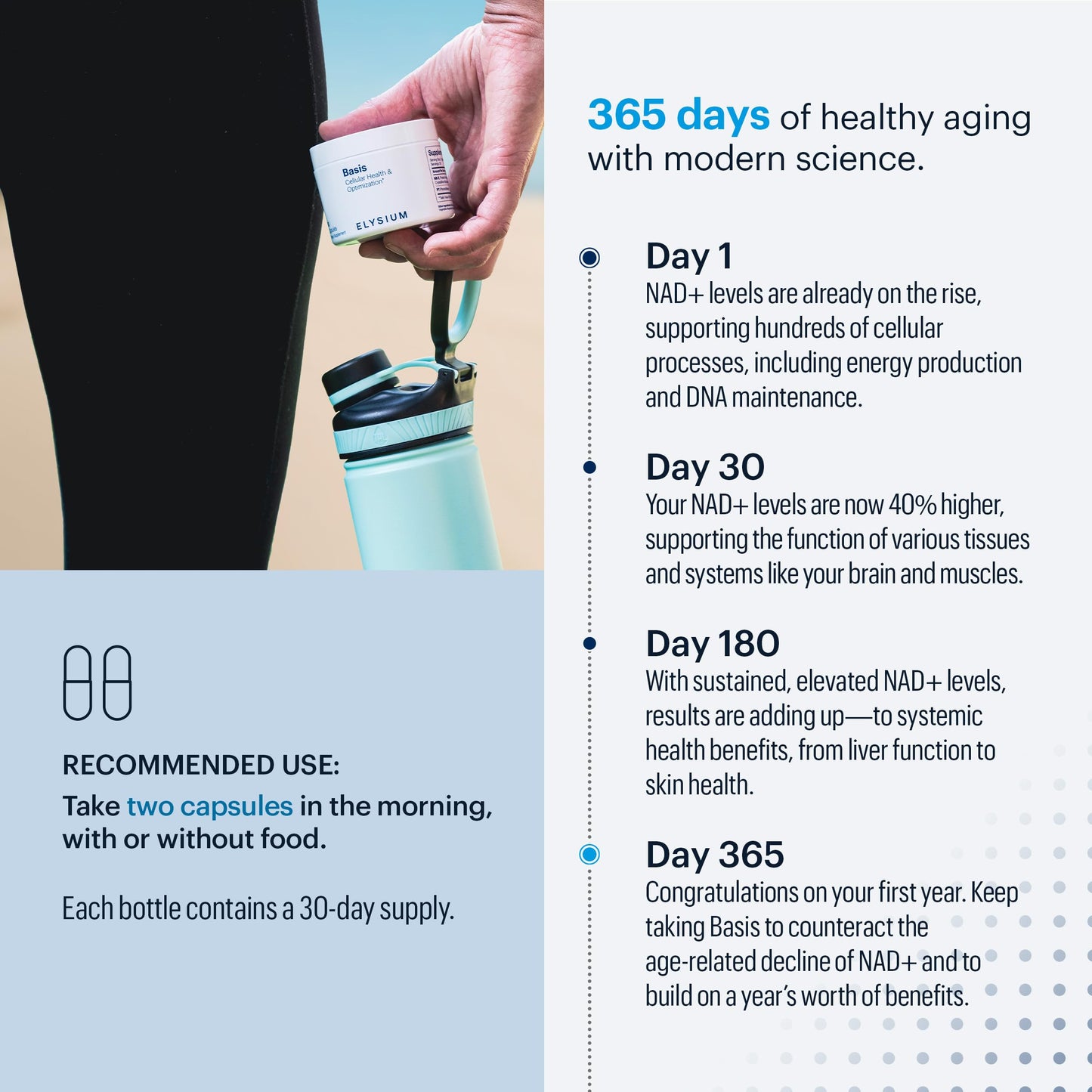 ELYSIUM Basis NAD+ Supplement — 30 Servings | NR 250mg + Pterostilbene 50mg