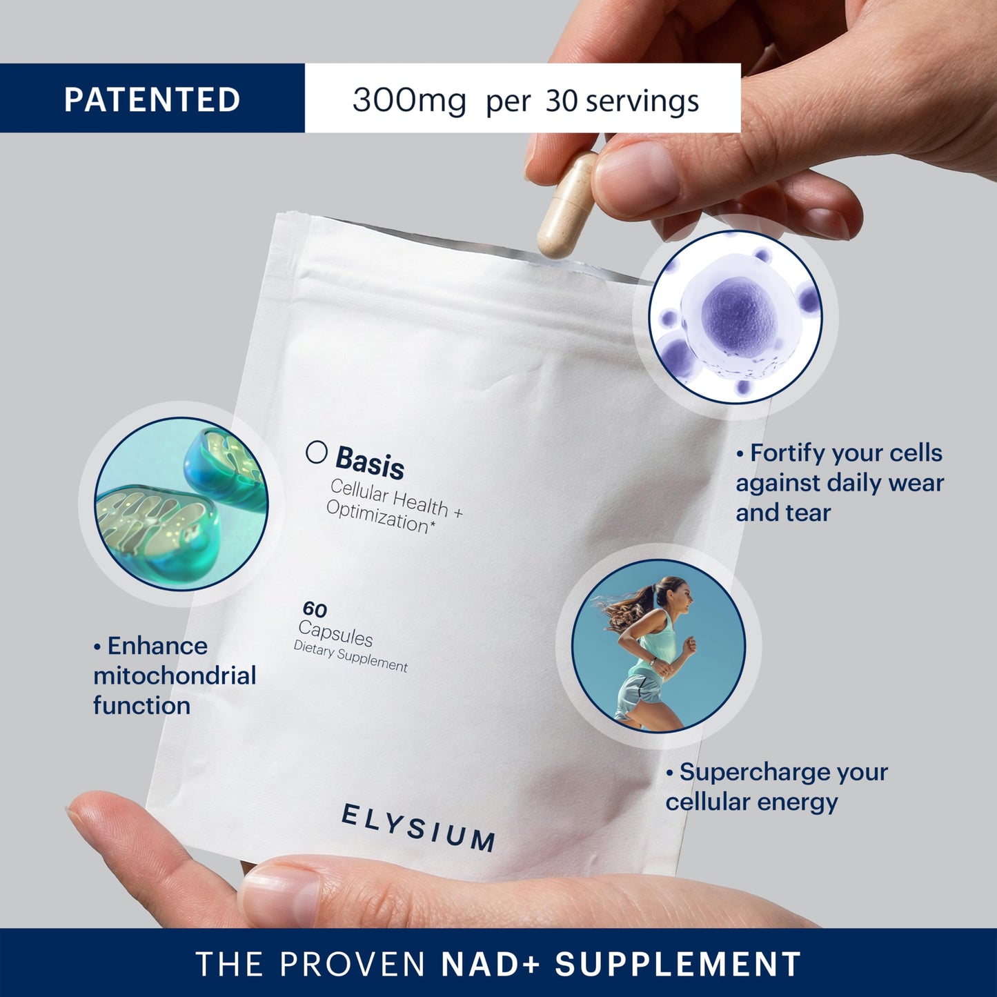 ELYSIUM Basis NAD+ Supplement — 30 Servings | NR 250mg + Pterostilbene 50mg