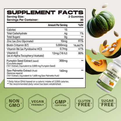 Elysx Pumpkin Seed Oil Gummies with Saw Palmetto – Hair & Skin Health, 60 Ct