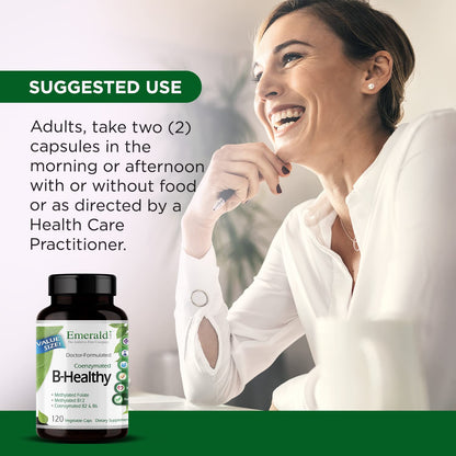 EMERALD LABS B-Healthy - Vegan Vitamin B Complex with Methylated Folic Acid & Full-Spectrum B Vitamins - 120 Veg Capsules
