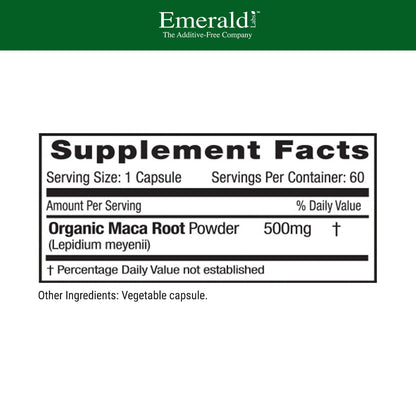 Emerald Labs Peruvian Maca Root – Organic Maca Root Supplement for Hormonal Balance & Natural Energy | Vegan & Gluten-Free | 60 Veg Capsules (30-Day Supply)