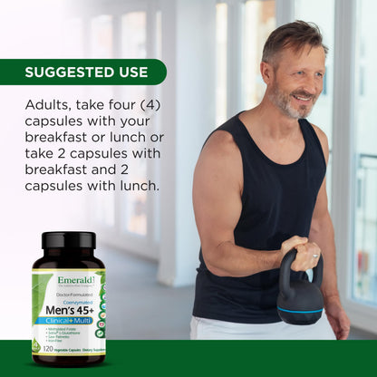 EMERALD LABS Men's 45+ Clinical Multi – Multivitamin for Bone & Heart Health | Gluten-Free & Vegetarian | 120 Veg Capsules
