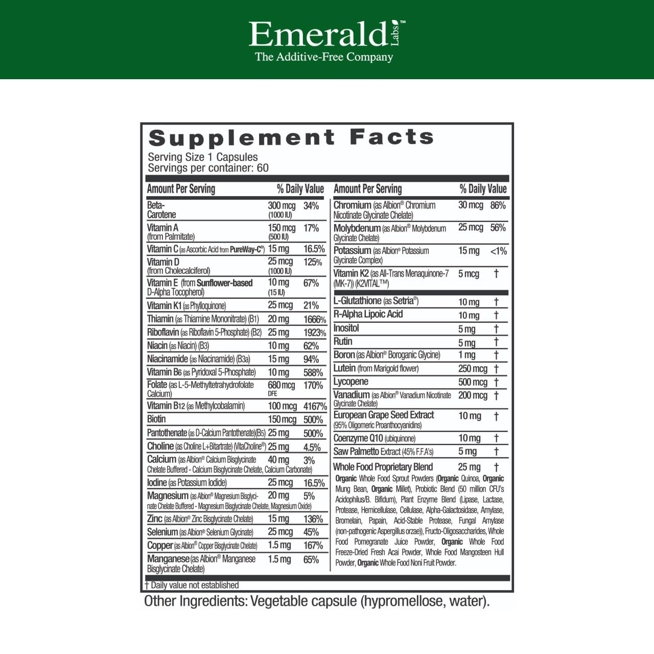 EMERALD LABS Men's 45+ 1-Daily Multi – Immune, Bone & Heart Support | Gluten-Free | 60 Veg Capsules