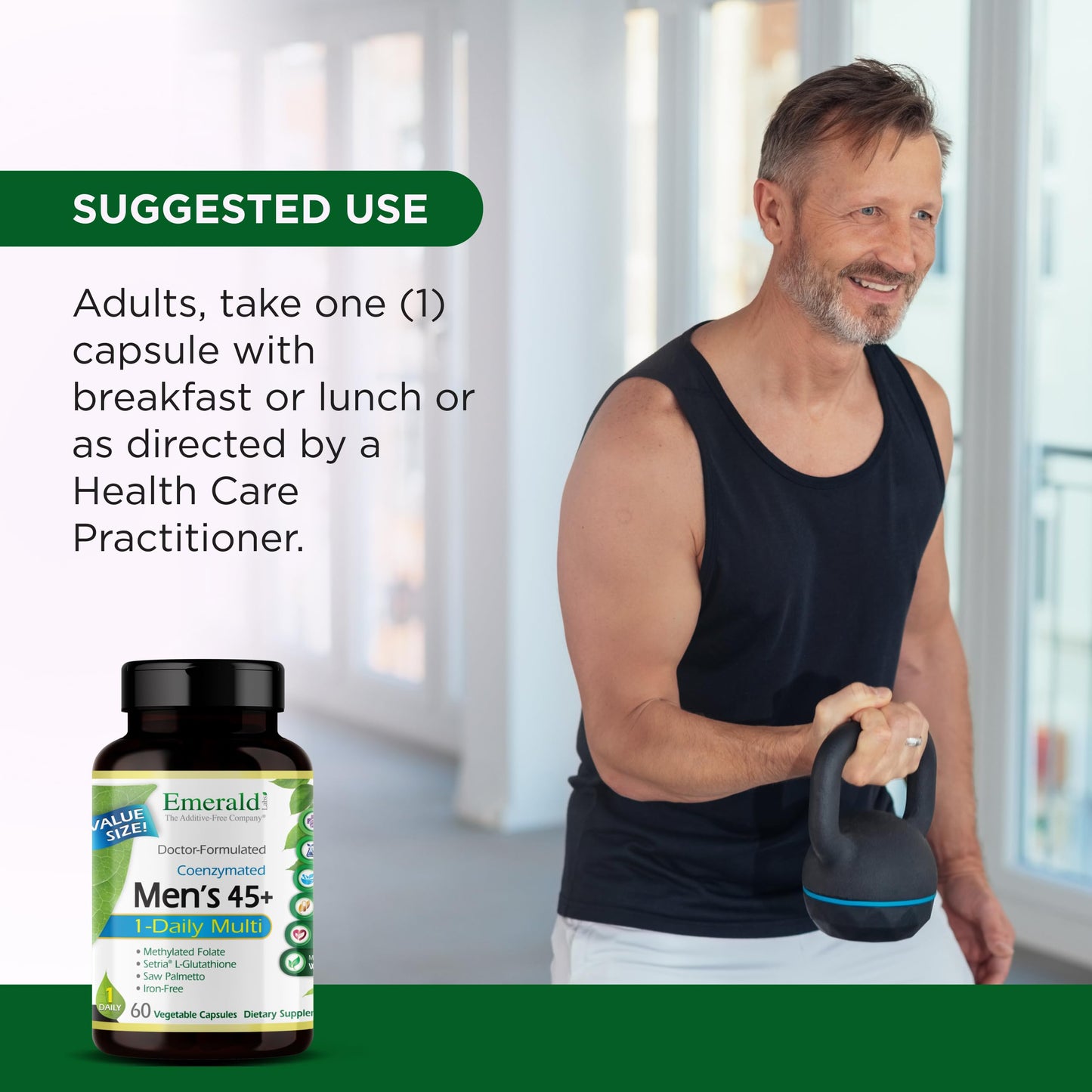 EMERALD LABS Men's 45+ 1-Daily Multi – Immune, Bone & Heart Support | Gluten-Free | 60 Veg Capsules