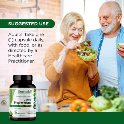 EMERALD LABS Pregnenolone 50mg + DHEA 25mg – 60 Veg Capsules (30-Day) | Brain Health, Immunity & Hormone Support | Gluten-Free