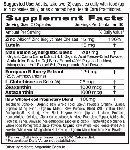 Emerald Labs Vision Health – Eye Health Support Supplement with Lutein, Zeaxanthin & Albion Chelated Zinc | Vegan & Gluten-Free | 60 Veg Capsules