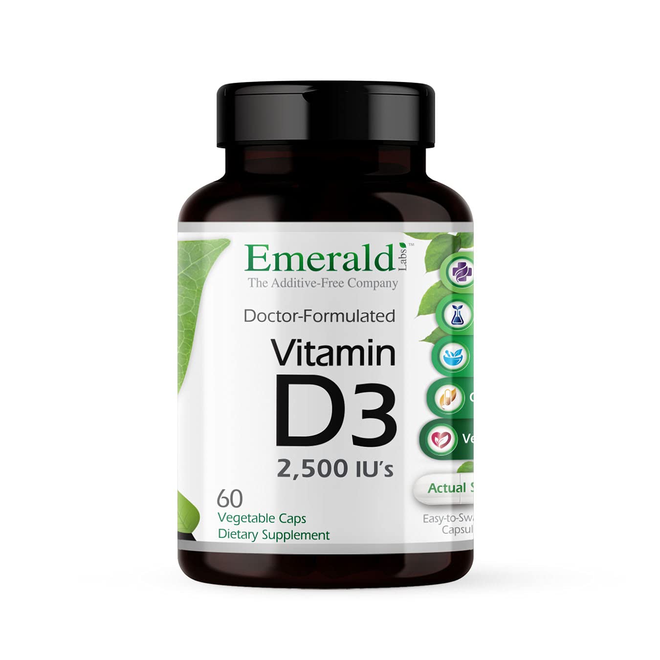 Emerald Labs Vitamin D3 2,500 IU – Bone, Immune & Heart Health – 60 Veg Capsules