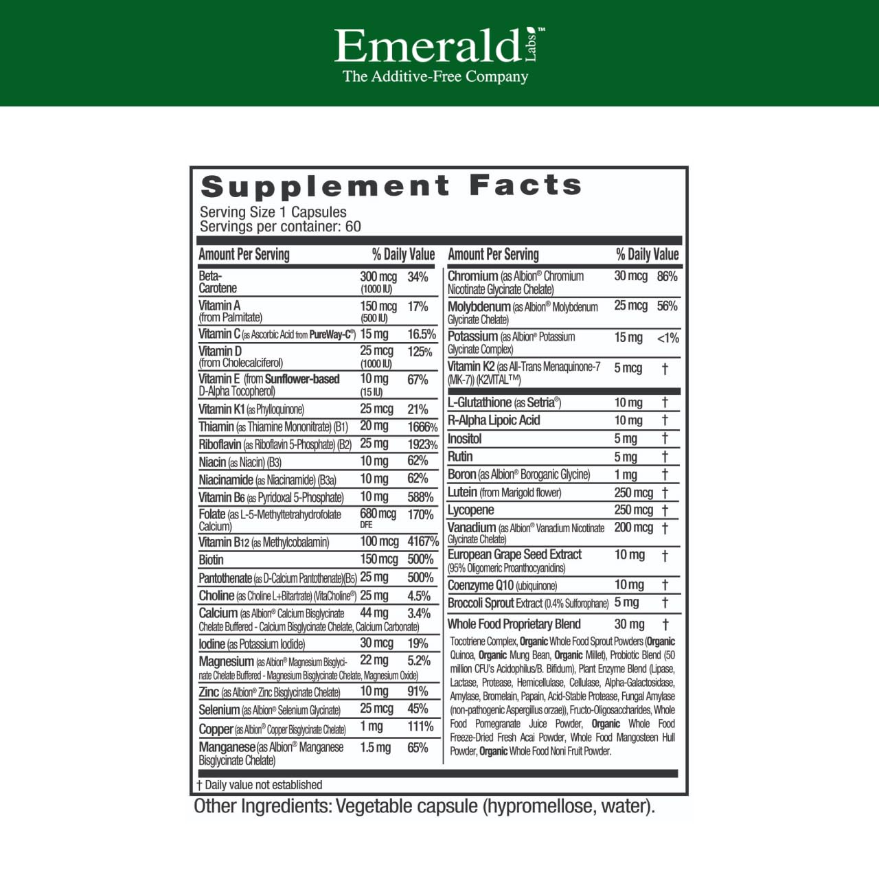 EMERALD LABS Women's 45+ 1-Daily Multi – Gluten-Free Vegetarian Multivitamin, Bone & Heart Support | 60 Veg Capsules