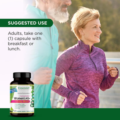 EMERALD LABS Women's 45+ 1-Daily Multi – Gluten-Free Vegetarian Multivitamin, Bone & Heart Support | 60 Veg Capsules