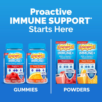 Emergen-C Immune+ Triple Action Immune Support Powder – 30 Count | BetaVia, Vitamin C 1000mg, D, Zinc