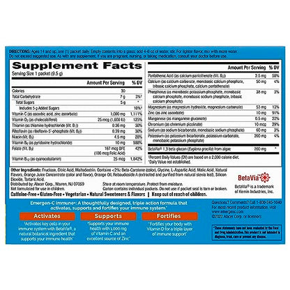 Emergen-C Immune+ Triple Action Immune Support Powder – 30 Count | BetaVia, Vitamin C 1000mg, D, Zinc