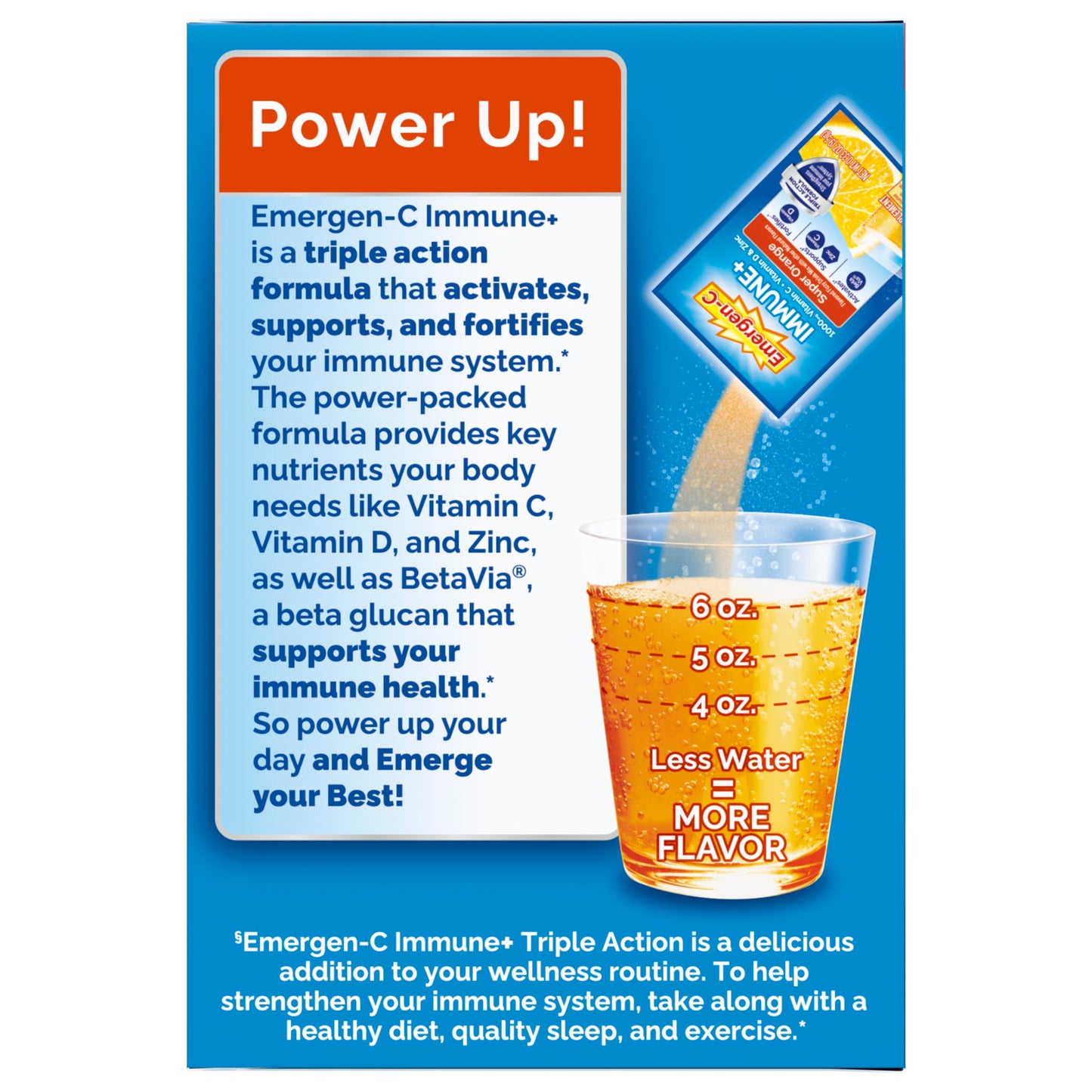 Emergen-C Immune+ Triple Action Immune Support Powder – 30 Count | BetaVia, Vitamin C 1000mg, D, Zinc