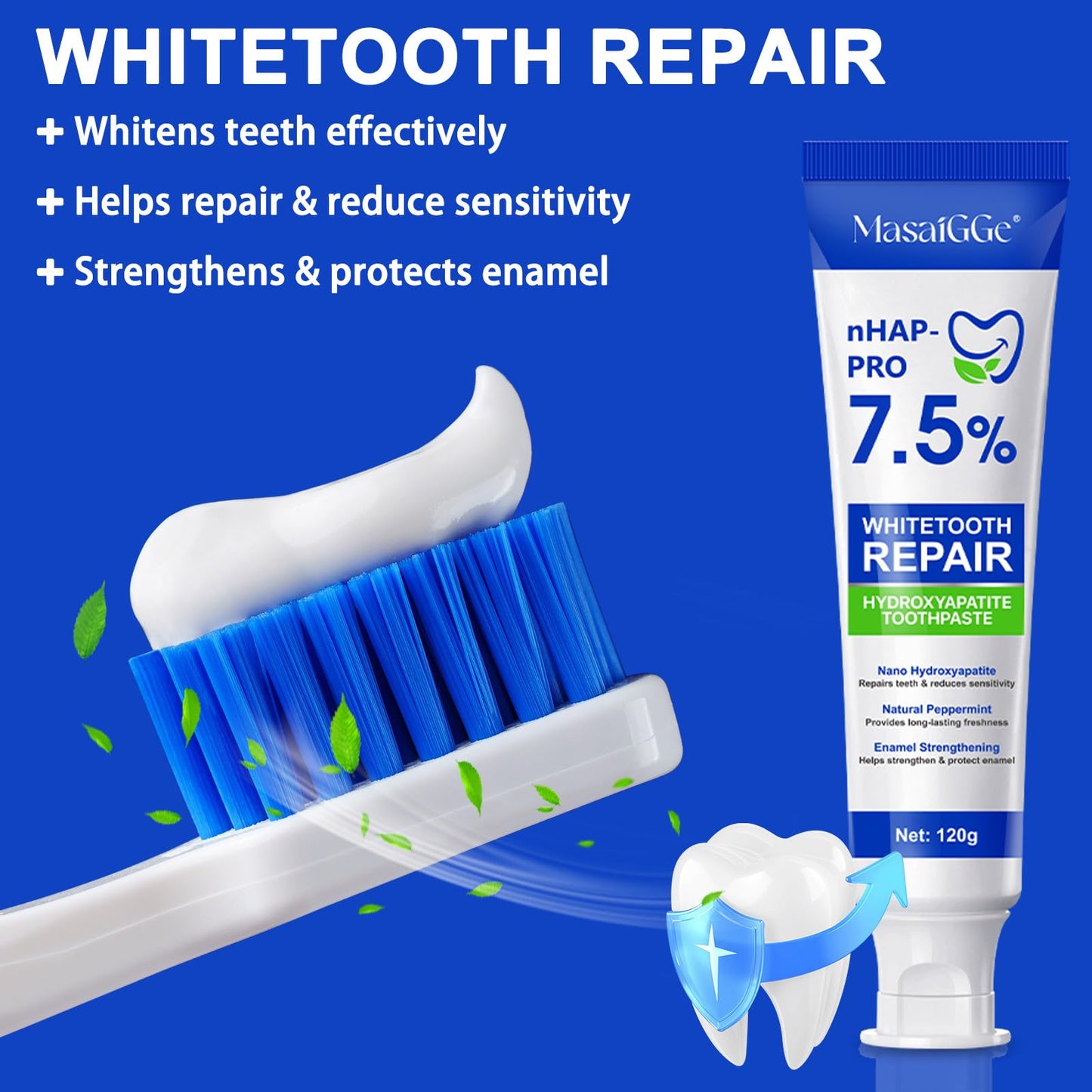 7.5% Hydroxyapatite Toothpaste for Enamel Protection, Tooth Strengthening, Gentle Mint | Fresh Breath & Daily Use