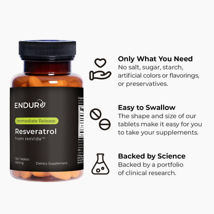 Endur Resveratrol 100mg – Healthy Aging & Cardiovascular Support (Gluten Free, 150 Tablets)
