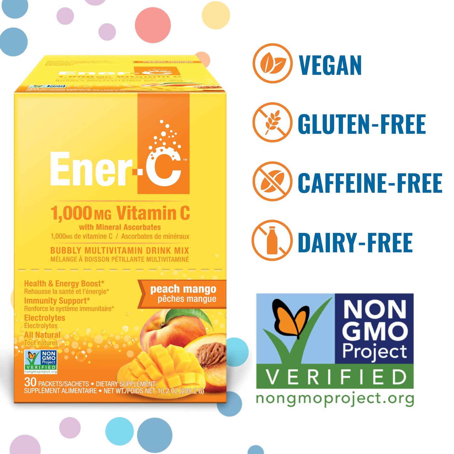 Ener-C Peach Mango Multivitamin Drink Mix – Vitamin C 1000mg, Electrolytes, Immune Support