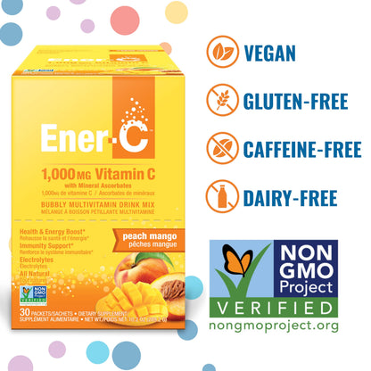 Ener-C Peach Mango Multivitamin Drink Mix – Vitamin C 1000mg, Electrolytes, Immune Support