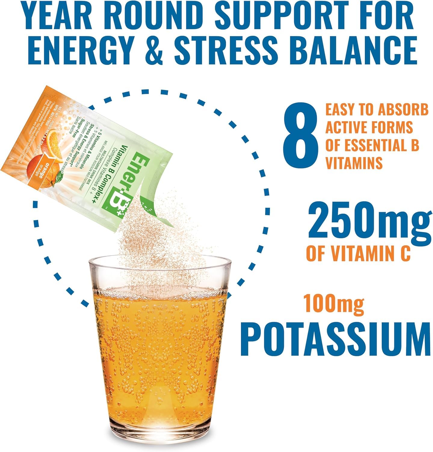Ener-Life Orange B+ 30 Count – Sugar Free Multivitamin Drink Mix (5.42 g)
