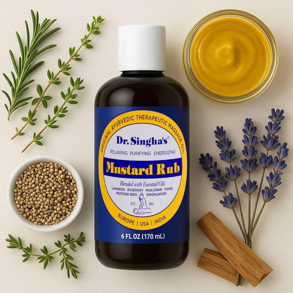 Dr. Singha's Mustard Rub – Ayurvedic Massage Oil (Relaxing, Purifying & Energizing) | Made in USA 6 oz