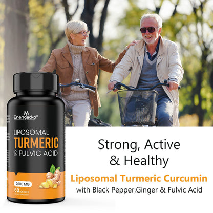Enerrgecko 2000 mg Liposomal Turmeric Curcumin with Black Pepper & Ginger + Fulvic & Humic Acid — Pack of 4